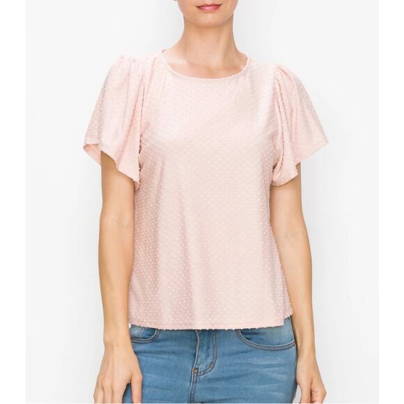 Anthropologie W5 Concepts Blush Swiss Dot Flutter Sleeve Blouse - Picture 1 of 7